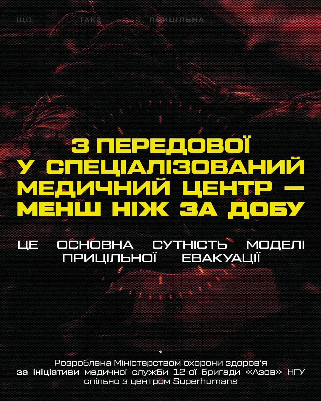 Медики 12-ої бригади «Азов» спільно з центром Superhumans і Міністерством охорони здоров'я розробили унікальний алгоритм прицільної евакуації.
